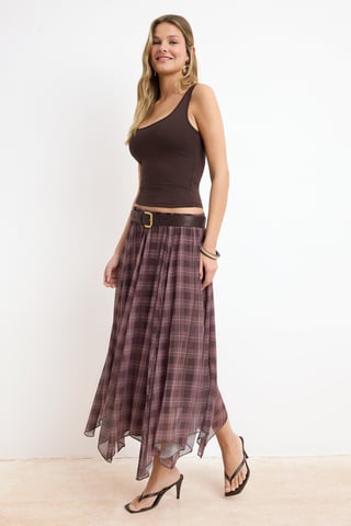 TRENDYOLMİLLA Women's Multicolor Plaid Maxi Asymmetric Skirts