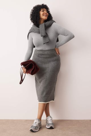 Trendyol Curve Dam Grå Randig Maxi Penn kjol Plus size Kjolar