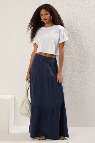 TRENDYOLMİLLA Women's Dark blue Plain Maxi Skater Skirts
