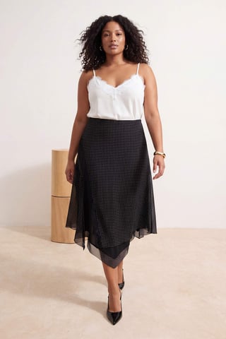 Trendyol Curve Women's Black Plaid Midi Asymmetric Plus Size Skirts