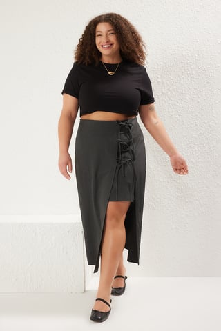 Trendyol Curve Women's Gray Plain Midi A-line Plus Size Skirts