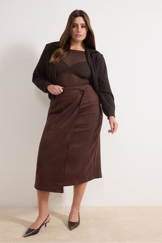 Trendyol Curve Women's Brown Plain Midi Plus Size Skirts