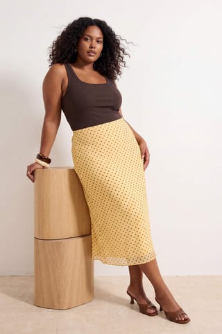 Trendyol Curve Women's Yellow Animal print Midi A-line Plus Size Skirts