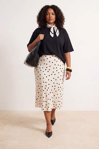 Trendyol Curve Women's White Polka dot Midi Plus Size Skirts