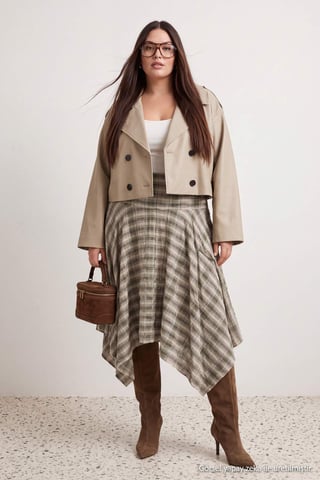 Trendyol Curve Women's Multicolor Plaid Midi Plus Size Skirts