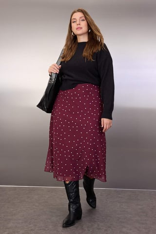 Trendyol Curve Women's Burgundy Animal print Midi A-line Plus Size Skirts