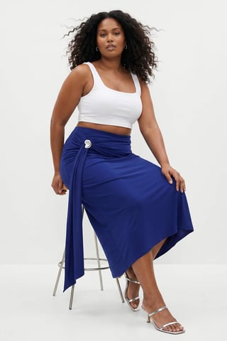Trendyol Curve Women's Blue Plain Midi Pencil skirt Plus Size Skirts