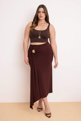 Trendyol Curve Women's Brown Plain Midi Pencil skirt Plus Size Skirts
