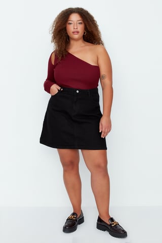 Trendyol Curve Women's Black Plain Short / Mini A-line A-line Plus Size Skirts