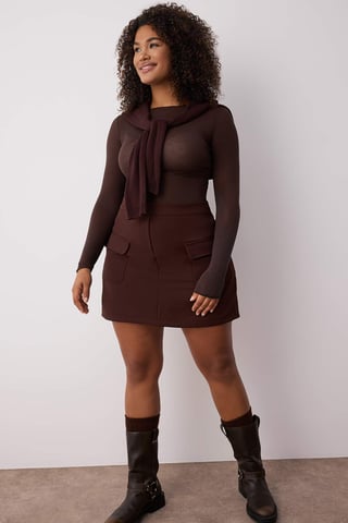 Trendyol Curve Women's Brown Plain Short / Mini Pencil skirt Plus Size Skirts