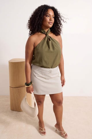 Trendyol Curve Women's Ecru Plain Short / Mini A-line Plus Size Skirts