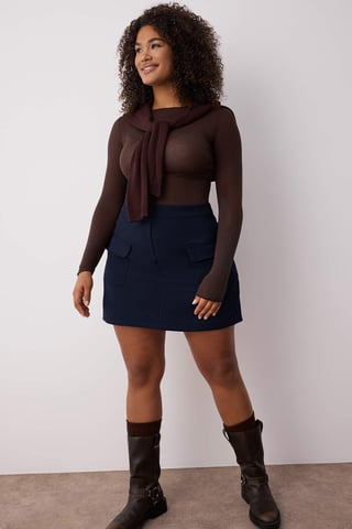 Trendyol Curve Women's Dark blue Plain Short / Mini Pencil skirt Plus Size Skirts
