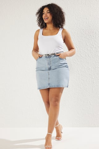 Trendyol Curve Women's Blue Plain Short / Mini A-line A-line Plus Size Skirts
