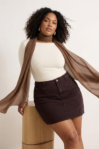 Trendyol Curve Women's Brown Plain Short / Mini A-line A-line Plus Size Skirts