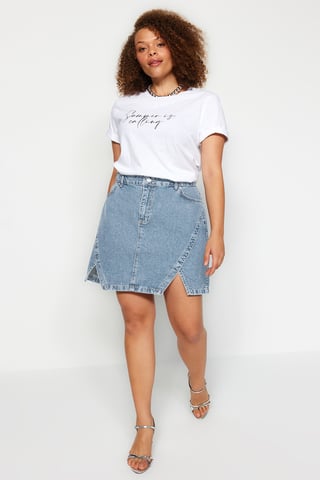 Trendyol Curve Women's Blue Plain Short / Mini A-line A-line Plus Size Skirts