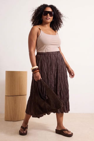 Trendyol Curve Women's Brown Plain Midi A-line Plus Size Skirts