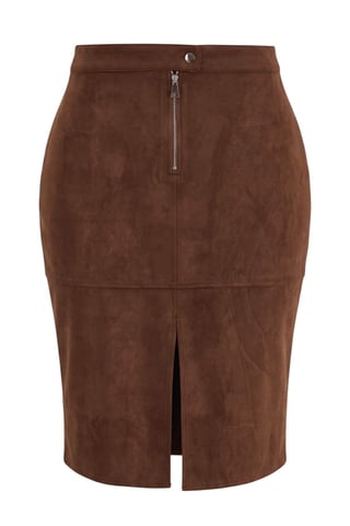 Trendyol Curve Women's Brown Plain Midi Plus Size Skirts