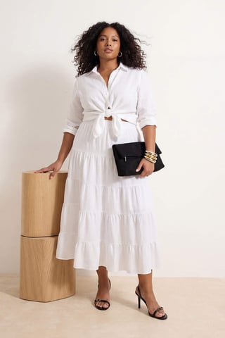 Trendyol Curve Women's White Plain Midi Plus Size Skirts