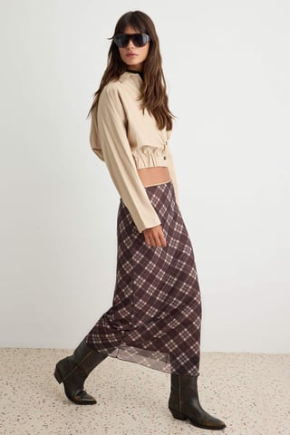TRENDYOLMİLLA Women's Brown Plaid Midi Bodycon Pencil skirt Skirts