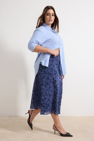 Trendyol Curve Women's Blue Floral Midi Plus Size Skirts