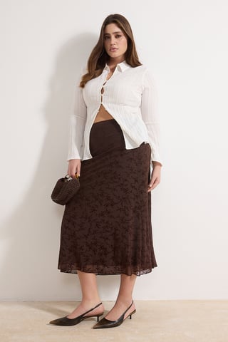 Trendyol Curve Dam Brun Blommig Midi Plus size Kjolar