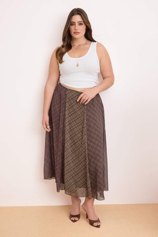 Trendyol Curve Women's Khaki Plaid Midi Plus Size Skirts