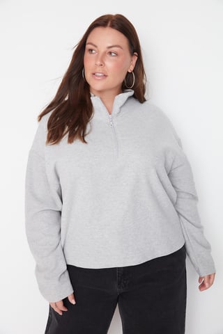 Trendyol Curve Women's Gray Plain Long Oversize Plus Size Sweatshirts