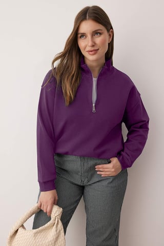 Trendyol Curve Women's Purple Plain Long Regular fit Plus Size Sweatshirts