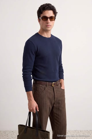 TRENDYOL MAN Men's Dark blue Plain Long Regular fit Sweatshirts