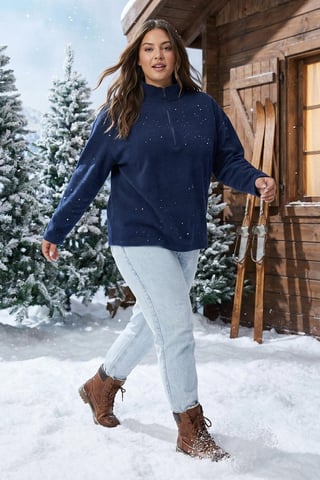 Trendyol Curve Women's Dark blue Plain Long Oversize Plus Size Sweatshirts