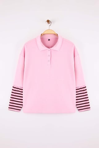 Trendyol Curve Women's Pink Plain Three-Quarter Sleeve Oversize Plus Size Sweatshirts