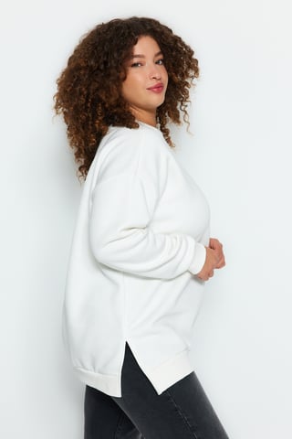 Trendyol Curve Women's Ecru Plain Long Oversize Plus Size Sweatshirts