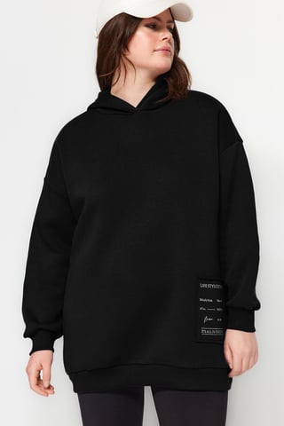 Trendyol Curve Dam Svart Slogan Lång Relaxed fit Plus size Sweatshirts