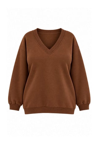 Trendyol Curve Women's Brown Plain Long Relaxed fit Plus Size Sweatshirts
