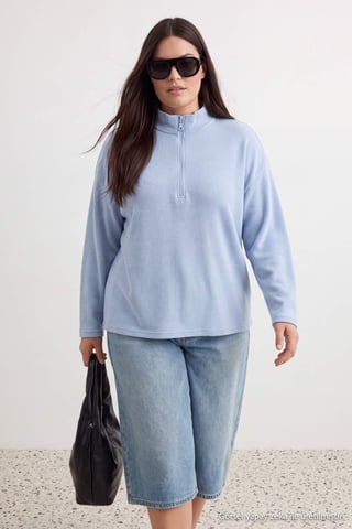 Trendyol Curve Women's Blue Plain Long Oversize Plus Size Sweatshirts