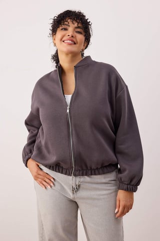 Trendyol Curve Women's Gray Plain Long Oversize Plus Size Sweatshirts