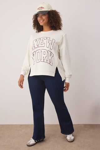 Trendyol Curve Women's Ecru Slogan Long Relaxed fit Plus Size Sweatshirts