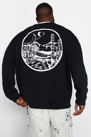 TRENDYOL MAN Men's Black Tropical Long Oversize Plus Size Sweatshirts