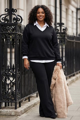 Trendyol Curve Women's Black Plain Long Regular fit Plus Size Sweatshirts