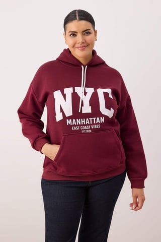 Trendyol Curve Women's Burgundy Graphic Long Regular fit Plus Size Sweatshirts