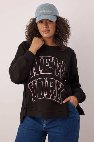 Trendyol Curve Women's Black Slogan Long Relaxed fit Plus Size Sweatshirts