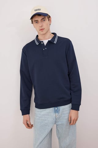 TRENDYOL MAN Men's Dark blue Plain Long Regular fit Sweatshirts