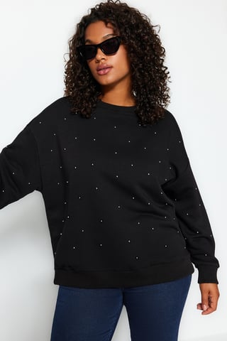 Trendyol Curve Women's Black Plain Long Oversize Plus Size Sweatshirts