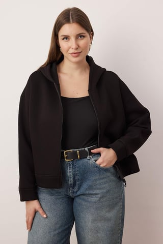 Trendyol Curve Women's Black Plain Three-Quarter Sleeve Oversize Plus Size Sweatshirts