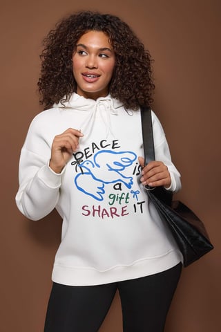 Trendyol Curve Women's Ecru Graphic Long Oversize Plus Size Sweatshirts
