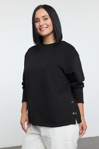Trendyol Curve Women's Black Plain Long Regular fit Plus Size Sweatshirts