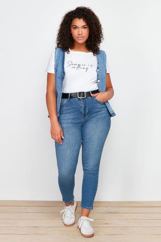 Trendyol Curve Dam Mörkblå Enfärgad Skinny Hög midja Plus size Jeans