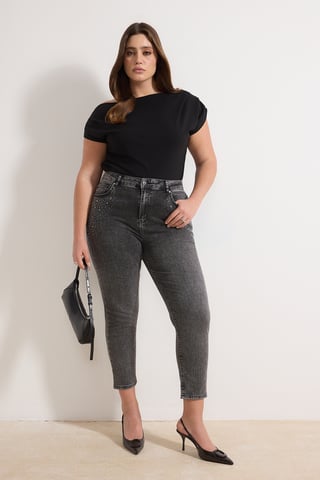 Trendyol Curve Women's Gray Plain Skinny High Waist Plus Size Jeans