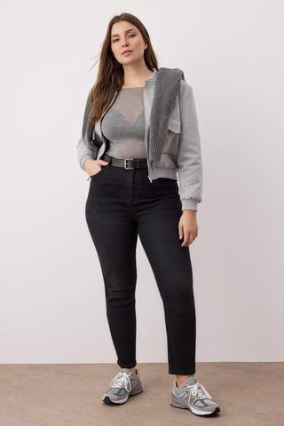Trendyol Curve Women's Gray Plain Skinny High Waist Plus Size Jeans