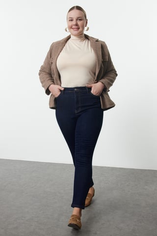 Trendyol Curve Women's Blue Plain Skinny High Waist Plus Size Jeans